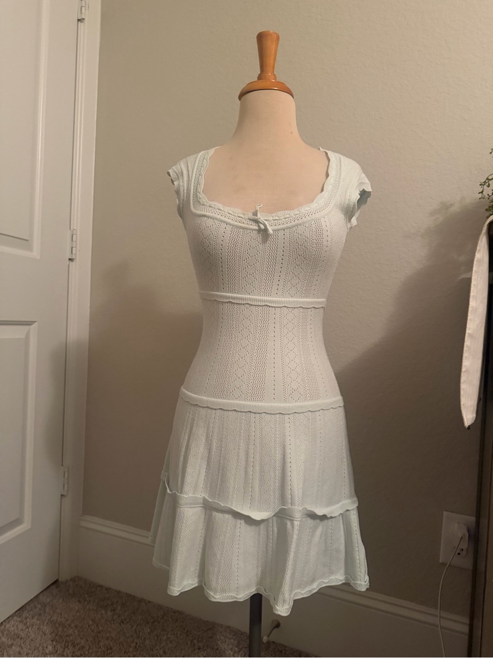 LoveShackFancy Light Mint Knit Tiered Sundress